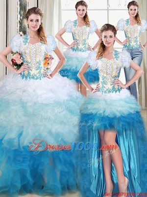 Eye-catching Four Piece Sleeveless Lace Up Floor Length Beading and Appliques and Ruffles Sweet 16 Quinceanera Dress