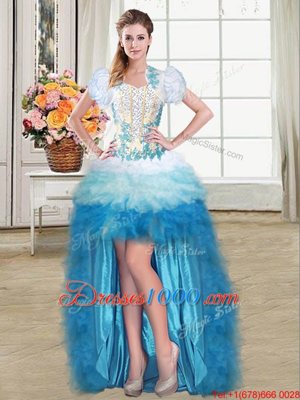 Eye-catching Four Piece Sleeveless Lace Up Floor Length Beading and Appliques and Ruffles Sweet 16 Quinceanera Dress