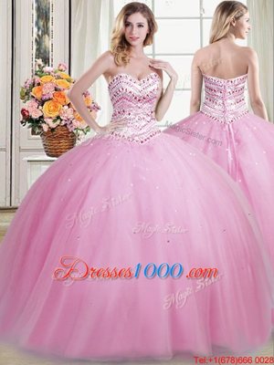 Modest Sleeveless Lace Up Floor Length Beading 15th Birthday Dress
