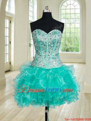 Four Piece Turquoise Sleeveless Floor Length Beading and Ruffles Lace Up Ball Gown Prom Dress