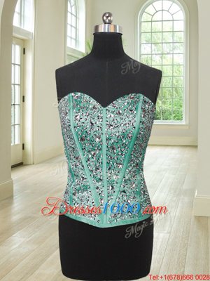 Four Piece Turquoise Sleeveless Floor Length Beading and Ruffles Lace Up Ball Gown Prom Dress