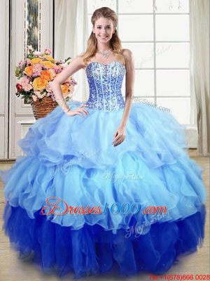 Organza Sleeveless Floor Length Vestidos de Quinceanera and Ruffles and Sequins