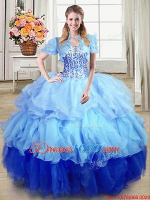 Organza Sleeveless Floor Length Vestidos de Quinceanera and Ruffles and Sequins