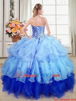 Organza Sleeveless Floor Length Vestidos de Quinceanera and Ruffles and Sequins