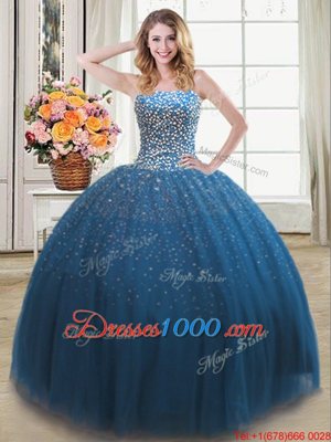 Charming Teal Lace Up Quinceanera Dress Beading Sleeveless Floor Length