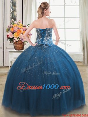 Charming Teal Lace Up Quinceanera Dress Beading Sleeveless Floor Length