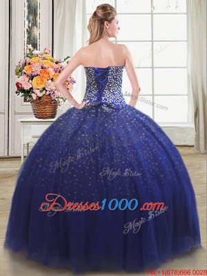 Royal Blue Lace Up Sweetheart Beading Quinceanera Gown Tulle Sleeveless