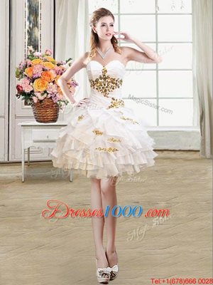 Sweet Four Piece Floor Length Lace Up Sweet 16 Quinceanera Dress White and In for Military Ball and Sweet 16 and Quinceanera with Beading and Ruffles