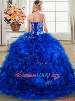 Royal Blue 15 Quinceanera Dress Military Ball and Sweet 16 and Quinceanera and For with Beading and Ruffles Sweetheart Sleeveless Brush Train Lace Up