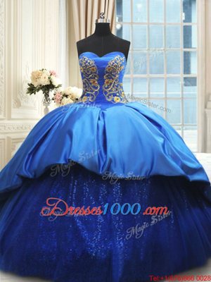 High Quality Royal Blue Sleeveless Court Train Beading and Embroidery With Train Quinceanera Dress