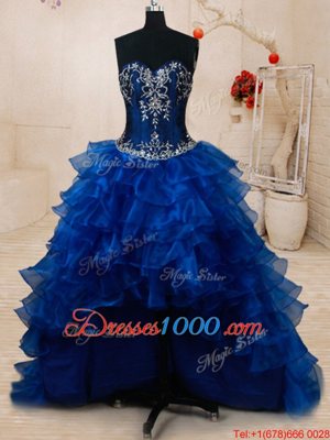 Four Piece Sweetheart Sleeveless Organza and Taffeta Sweet 16 Dresses Beading and Ruffled Layers and Pick Ups Brush Train Lace Up