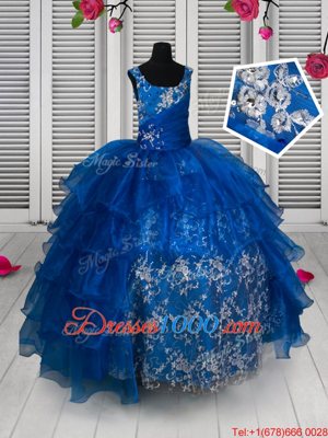 Gorgeous Royal Blue Lace Up Scoop Beading and Lace and Ruffled Layers Womens Party Dresses Organza and Lace Sleeveless