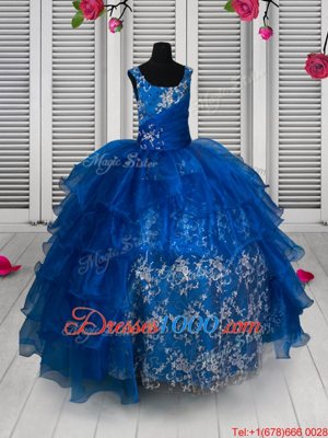 Gorgeous Royal Blue Lace Up Scoop Beading and Lace and Ruffled Layers Womens Party Dresses Organza and Lace Sleeveless