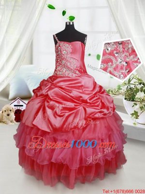 Trendy Ruffled Floor Length Ball Gowns Sleeveless Red Party Dress Wholesale Lace Up