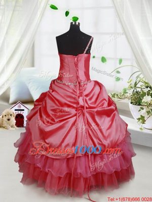 Trendy Ruffled Floor Length Ball Gowns Sleeveless Red Party Dress Wholesale Lace Up