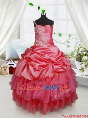 Trendy Ruffled Floor Length Ball Gowns Sleeveless Red Party Dress Wholesale Lace Up