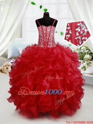 Red Sleeveless Organza Lace Up Party Dress for Quinceanera and Wedding Party