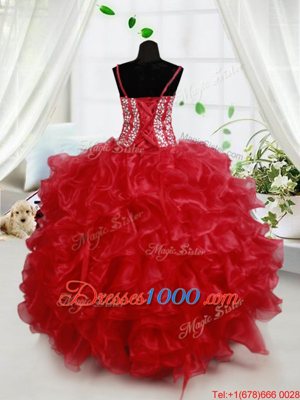 Red Sleeveless Organza Lace Up Party Dress for Quinceanera and Wedding Party