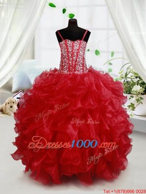 Red Sleeveless Organza Lace Up Party Dress for Quinceanera and Wedding Party