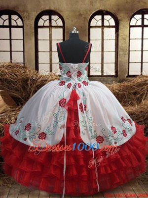 Fashionable Organza Sleeveless Floor Length Kids Formal Wear and Embroidery and Ruffled Layers