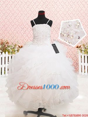 Beauteous Organza Strapless Sleeveless Zipper Beading and Lace and Ruffles Flower Girl Dresses for Less in White