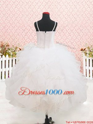 Beauteous Organza Strapless Sleeveless Zipper Beading and Lace and Ruffles Flower Girl Dresses for Less in White