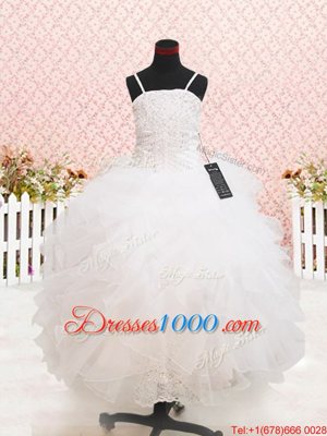 Beauteous Organza Strapless Sleeveless Zipper Beading and Lace and Ruffles Flower Girl Dresses for Less in White