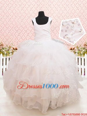 Shining Scoop Organza Sleeveless Floor Length Flower Girl Dresses for Less and Beading and Ruffled Layers and Sequins