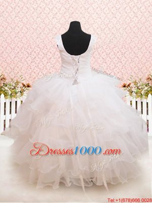 Shining Scoop Organza Sleeveless Floor Length Flower Girl Dresses for Less and Beading and Ruffled Layers and Sequins