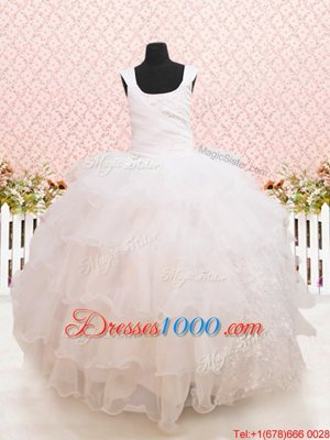 Shining Scoop Organza Sleeveless Floor Length Flower Girl Dresses for Less and Beading and Ruffled Layers and Sequins