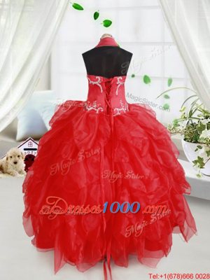 Fashionable Halter Top Sleeveless Organza Little Girl Pageant Dress Beading and Ruffles Lace Up