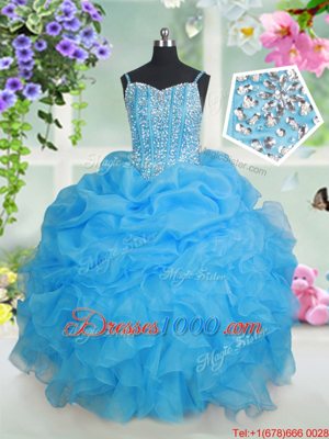 Sleeveless Beading and Ruffles and Pick Ups Lace Up Little Girl Pageant Gowns