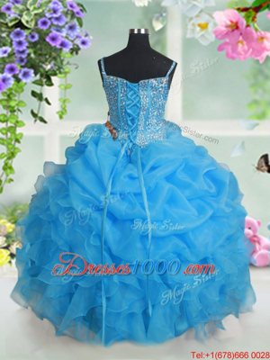 Sleeveless Beading and Ruffles and Pick Ups Lace Up Little Girl Pageant Gowns