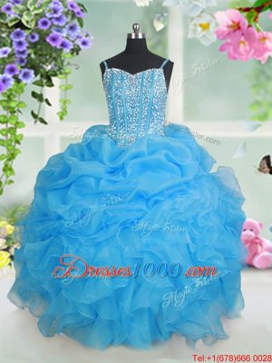 Sleeveless Beading and Ruffles and Pick Ups Lace Up Little Girl Pageant Gowns