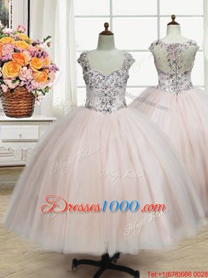 Straps Straps Floor Length Ball Gowns Cap Sleeves Pink Party Dress for Toddlers Zipper