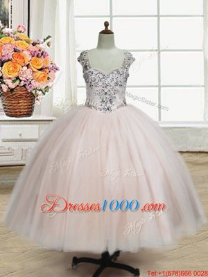 Straps Straps Floor Length Ball Gowns Cap Sleeves Pink Party Dress for Toddlers Zipper