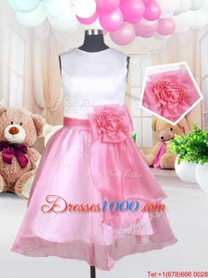 Scoop White and Pink And White A-line Hand Made Flower Flower Girl Dress Zipper Organza Sleeveless Mini Length