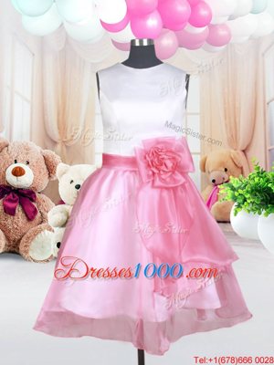 Scoop White and Pink And White A-line Hand Made Flower Flower Girl Dress Zipper Organza Sleeveless Mini Length