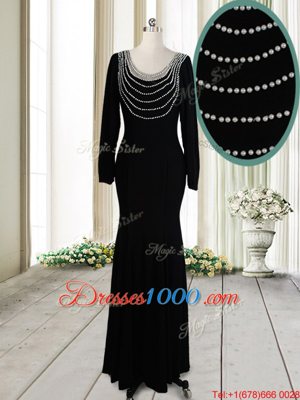 Luxurious Black Scoop Backless Beading Prom Party Dress Long Sleeves