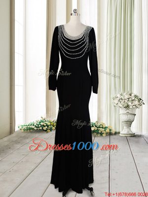 Luxurious Black Scoop Backless Beading Prom Party Dress Long Sleeves