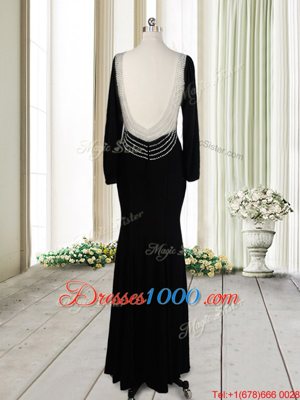 Luxurious Black Scoop Backless Beading Prom Party Dress Long Sleeves