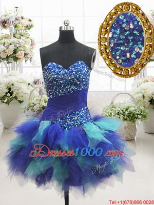 Sexy Multi-color Tulle Lace Up Pageant Dress for Girls Sleeveless Mini Length Beading