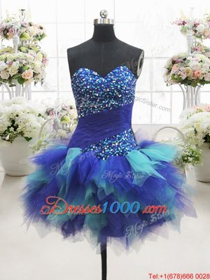 Sexy Multi-color Tulle Lace Up Pageant Dress for Girls Sleeveless Mini Length Beading