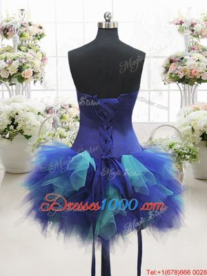 Sexy Multi-color Tulle Lace Up Pageant Dress for Girls Sleeveless Mini Length Beading