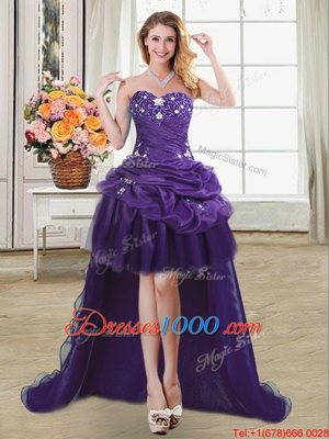 Sexy Purple Cocktail Dresses Prom and For with Beading and Appliques and Pick Ups Sweetheart Sleeveless Lace Up