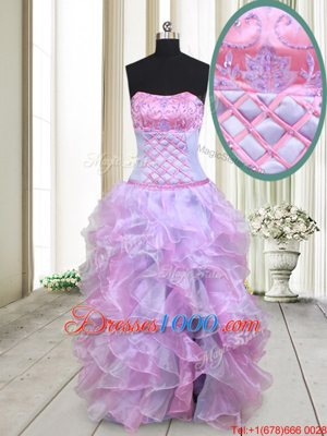 Colorful Multi-color Lace Up Strapless Beading and Ruffles Pageant Dress Wholesale Organza Sleeveless