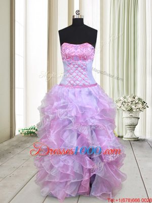 Colorful Multi-color Lace Up Strapless Beading and Ruffles Pageant Dress Wholesale Organza Sleeveless