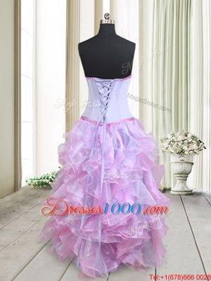 Colorful Multi-color Lace Up Strapless Beading and Ruffles Pageant Dress Wholesale Organza Sleeveless