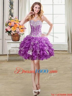 Unique Sequins Eggplant Purple Sleeveless Organza Lace Up Club Wear for Prom and Party