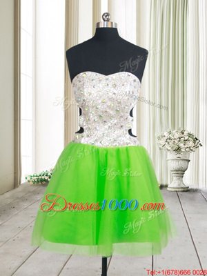 Exquisite A-line Beading and Sequins Prom Gown Zipper Tulle Sleeveless Mini Length